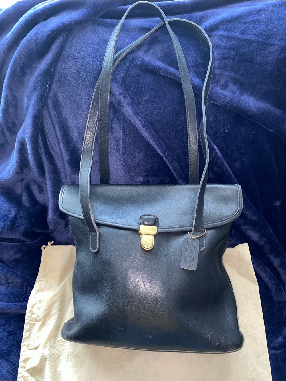 Coach Branson Black Leather Messenger Tote with Brass Hardware